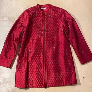 Anage Red Embellished Quilted Women's Coat Medium (PY)